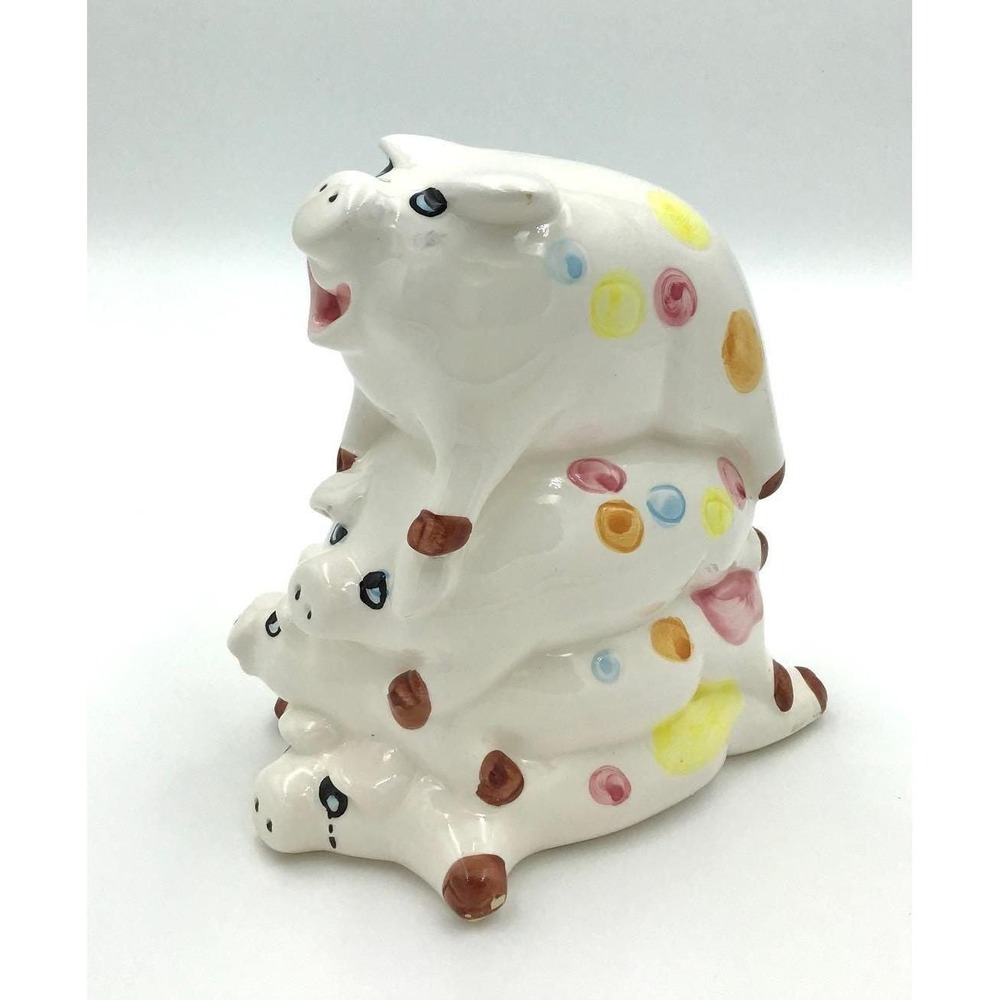 Vtg Ceramic Piggy Bank 4 Pigs Stacked Henriksen Imports Mid Century Kitsch Retro